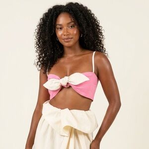 Pink and White Women's Crop Top